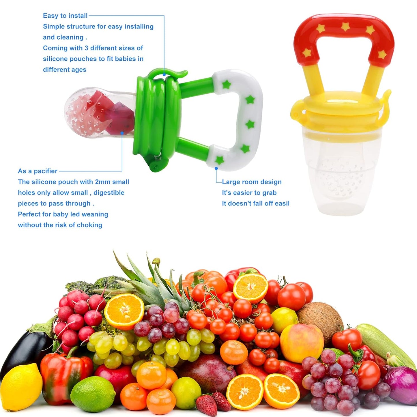 WAJIAYON Baby Fruit Feeder Pacifier | Infant Food Feeder Pacifier & Food Dispensing Spoon | Fresh Fruit Teethers for Babies | Silicone Feeder Baby,Mesh teethers for Babies Gifts for Boys and Girls