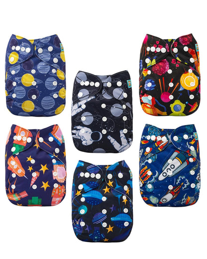 ALVABABY Baby Cloth Diapers 6 Pack with 12 Inserts Cloth Diaper Covers Adjustable Washable Reusable for Baby Girls and Boys