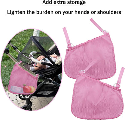 2PCS Universal Side Sling Stroller Cargo Net,Portable Storage Mesh Bag,Stroller Storage Organizer Bag,Non-Slip and Adjustable Straps Side Sling Mesh Organizer(Black)