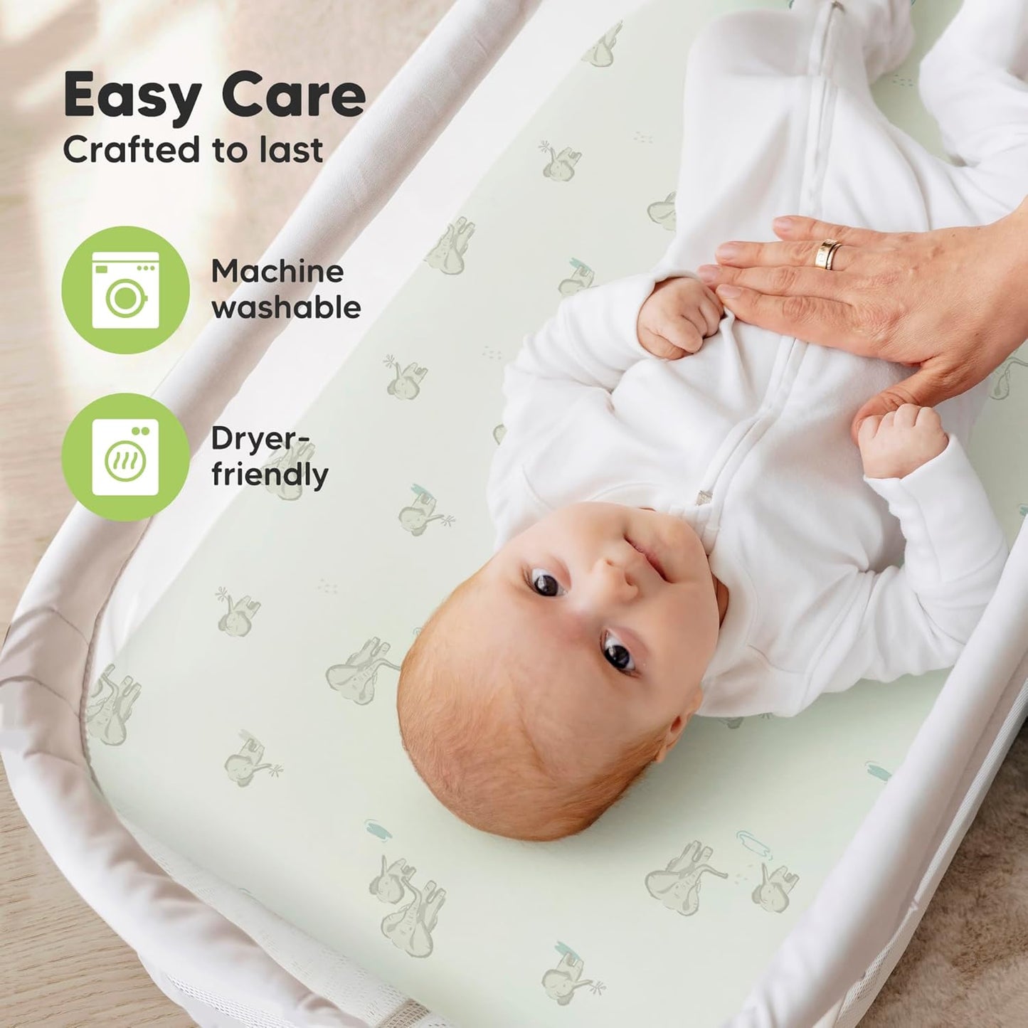 2-Pack Organic Bassinet Sheets for Girls, Boys - 100% Cotton Bassinet Mattress Sheets Compatible with Halo Bassinest Swivel Sleeper, Graco, Baby Delight, Chicco, Unisex Fitted Bassinet Sheets (Elly)