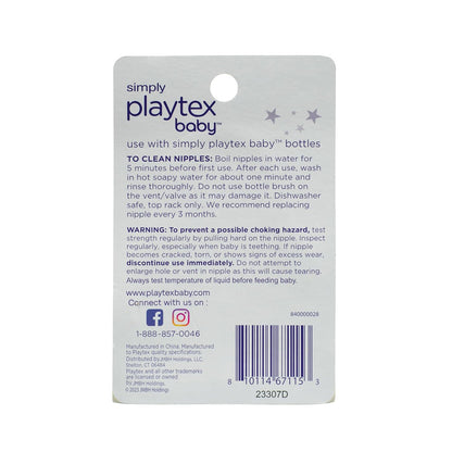 Playtex Baby Simply Playtex Nipples for Babies 3+ Months, Medium Flow (2 Count), Feeding Essentials for Newborn and Breastfeeding Babies