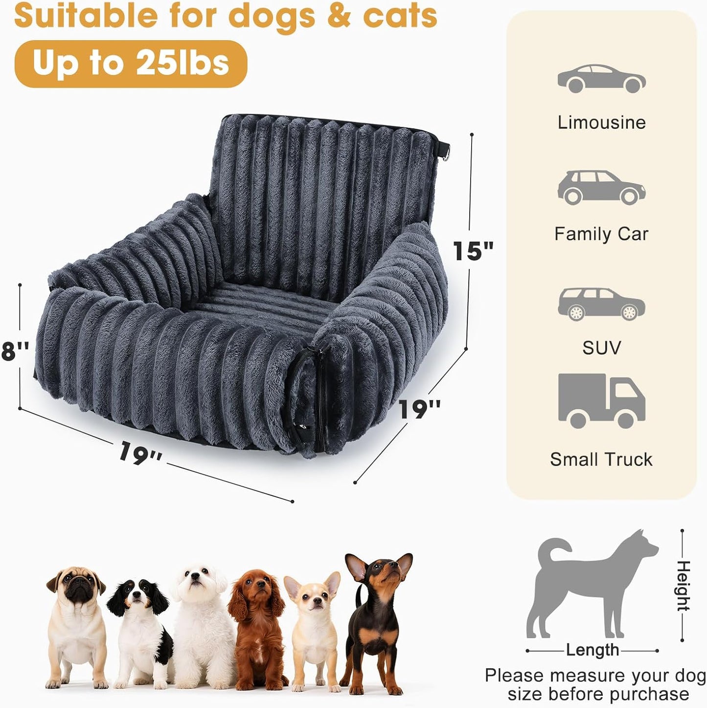 MIXJOY 6-in-1 Dog Car Seat for Small/Medium Dogs up to 25 lbs, Multi-Functional Dog Carrier for Car with Detachable Washable Cover, Pet Travel Bed with Clip-On Safety Leash, Beige