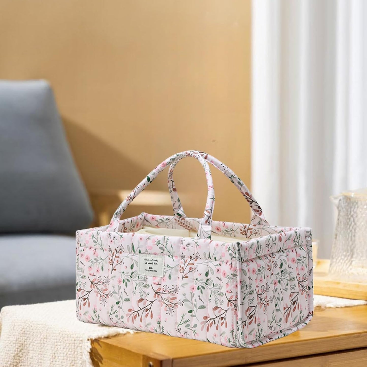 Diaper Caddy Organizer,Cute Floral Nursery Storage Basket,Soft Portable Changing Table Car Caddy Organizer Gift (Floral B)