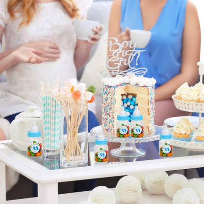 72 Pieces of Mini Baby Shower Milk Bottles Favors for Baby Shower White Plastic Mini Bottles Party Favors Boy Party Games Decorations (Blue)
