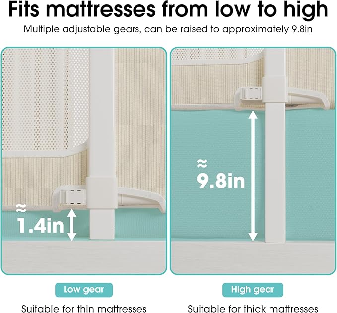 NUTIKAS 58" Bed Rails for Toddlers, Extra Long Side Folding Baby Bed Rail Guard for Queen & King Size Bed, Collapsible Kids Bedrail with Adjustable Height
