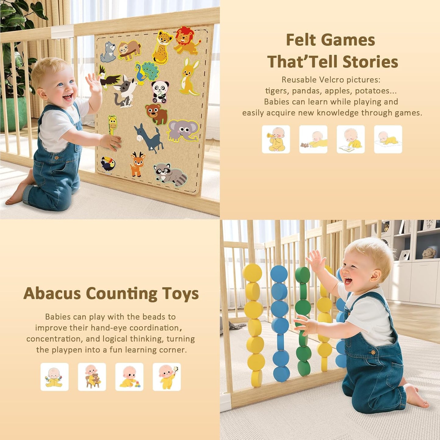 Extra Large Wooden Baby Playpen,Play Pen for Babies and Toddlers Kids Indoor,Security Playard Area Indoor,Easy to Assemble (73x73x24 Inch)