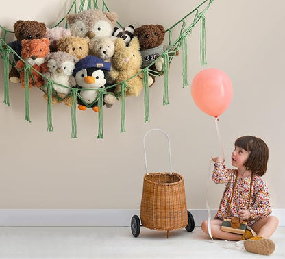 mirolam Stuffed Animal Hammock Corner Net for Toys Storage Hanging Stuff Animal Organizer Holder Matcha Green Room Bedroom Nursery Decor Organization