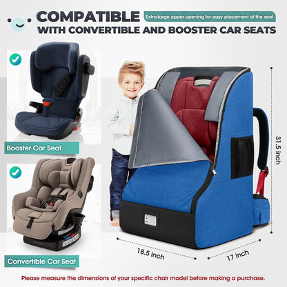 RAINSMORE Padded Car Seat Travel Bag for Airplane Heavy Duty Car Seat Backpack for Air Travel Baby Carseat Cover Bags for Airport Large Car Seats Carrier Fits Car Seats & Booster Seats, Black