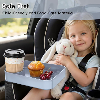 Kids Car Seat Tray, Travel Tray with Cup Holder for Toddler Baby, Kids Car Seat Food Snack Organizer for Road Trip, Stroller Snack Organizer Travel Must Haves Toddler Must Haves (Dark Gray, 1PCS)