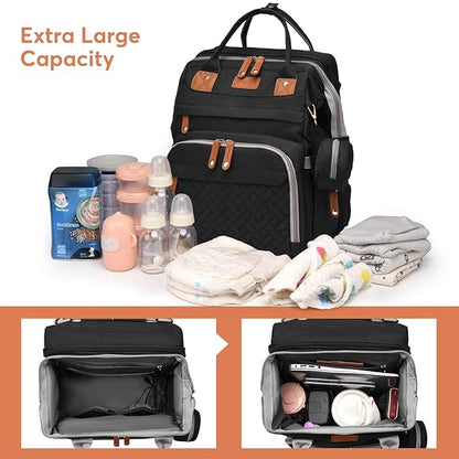 Diaper Bag Backpack with Changing Station, Large Diaper Bag For Boys And Girls, Multifunctional Waterproof Travel Diaper Backpack, Baby Bag with USB Charging Port for Moms Dads,black