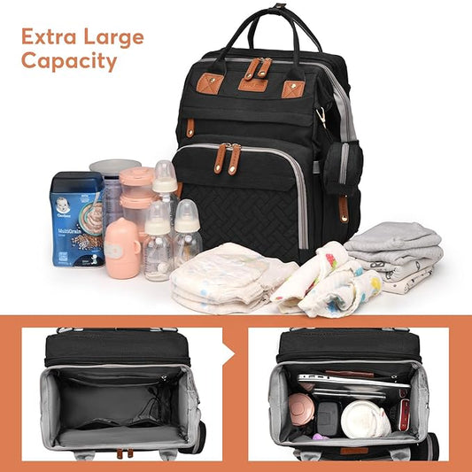 Diaper Bag Backpack with Changing Station, Large Diaper Bag For Boys And Girls, Multifunctional Waterproof Travel Diaper Backpack, Baby Bag with USB Charging Port for Moms Dads,black