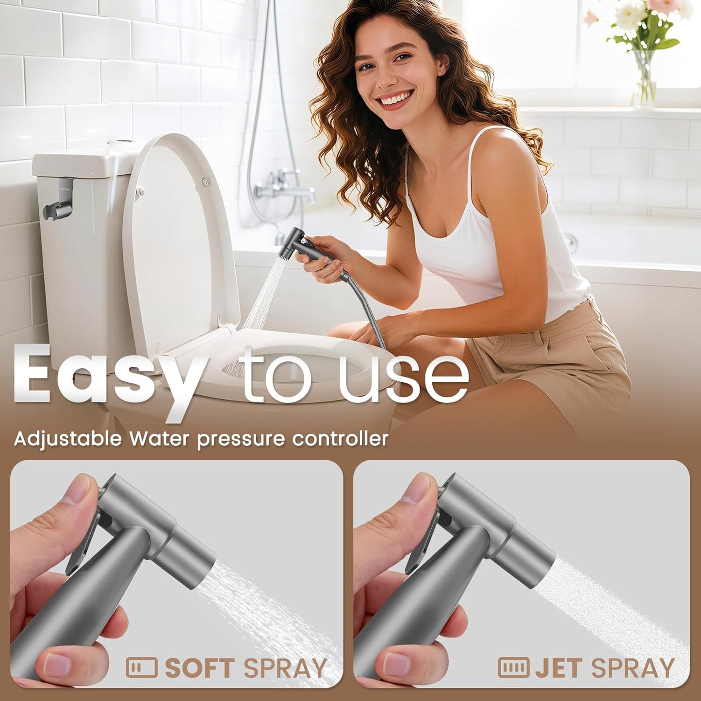 Handheld Bidet Sprayer for Toilet - Adjustable Pressure Stainless Steel Jet Sprayer for Cloth Diaper Cleaning, Feminine Wash & Baby Care, Muslim Shower Hose Kit KPGFWY (Gunmetal Gray)