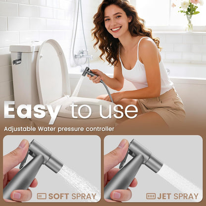 Handheld Bidet Sprayer for Toilet - Adjustable Pressure Stainless Steel Jet Sprayer for Cloth Diaper Cleaning, Feminine Wash & Baby Care, Muslim Shower Hose Kit KPGFWY (Gunmetal Gray)