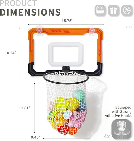 Baby Bath Toy Storage Organizer, Large Opening Mesh Bathtub Toy Storage for Tub, Bath Toy Holder for Quick Release of Toys for Bathroom, Basketball Hoop Design with Fun Bonus