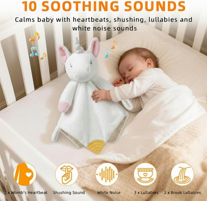 BEREST Unicorn Baby Sleep Soother 4-in-1 Sound Machine with Heartbeat & White Noise|Security Blanket & Pacifier Holder|Soothing Plush Toy for Newborns|Perfect Baby Registry Essential