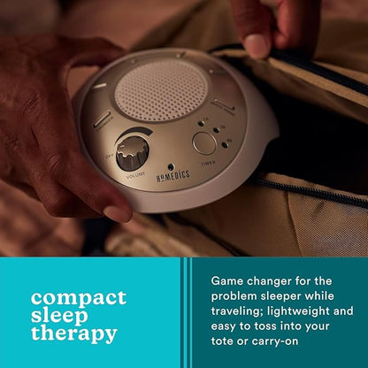 Homedics SoundSleep White Noise Sound Machine, Silver, Small Travel Size with 6 Relaxing Nature Sounds, Portable Therapy for Home, Office, Nursery, Auto-Off Timer