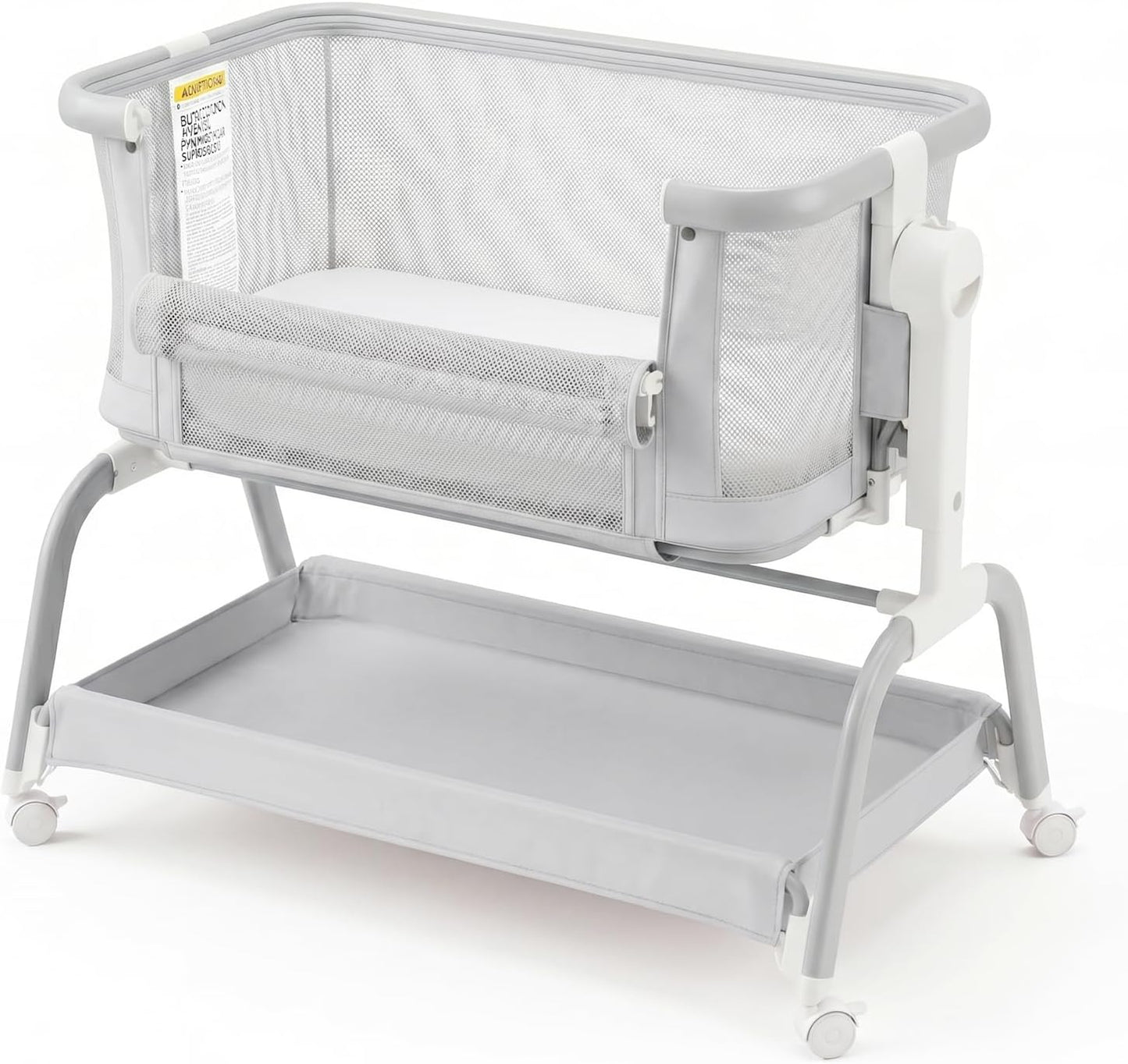 3 in 1 Baby Bassinet,Rocking Bassinets Bedside Sleeper with 6 Adjustable Heights,Breathable Full-Mesh,Comfortable Mattress & Lockable Wheels,Stable Rolling Portable Crib for Newborns(Gray) | Breathable Full Mesh, V-Shaped Structure