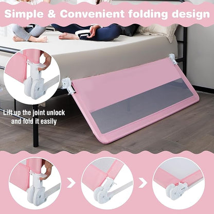 INFANS Bed Rail for Toddlers, 58" Foldable Safety Baby Crib Rail Fit for Kids Twin, Extra Long Swing Down Bed Guardrail for Convertible Crib, Queen, Full, King Mattress Side Guard (Pink)