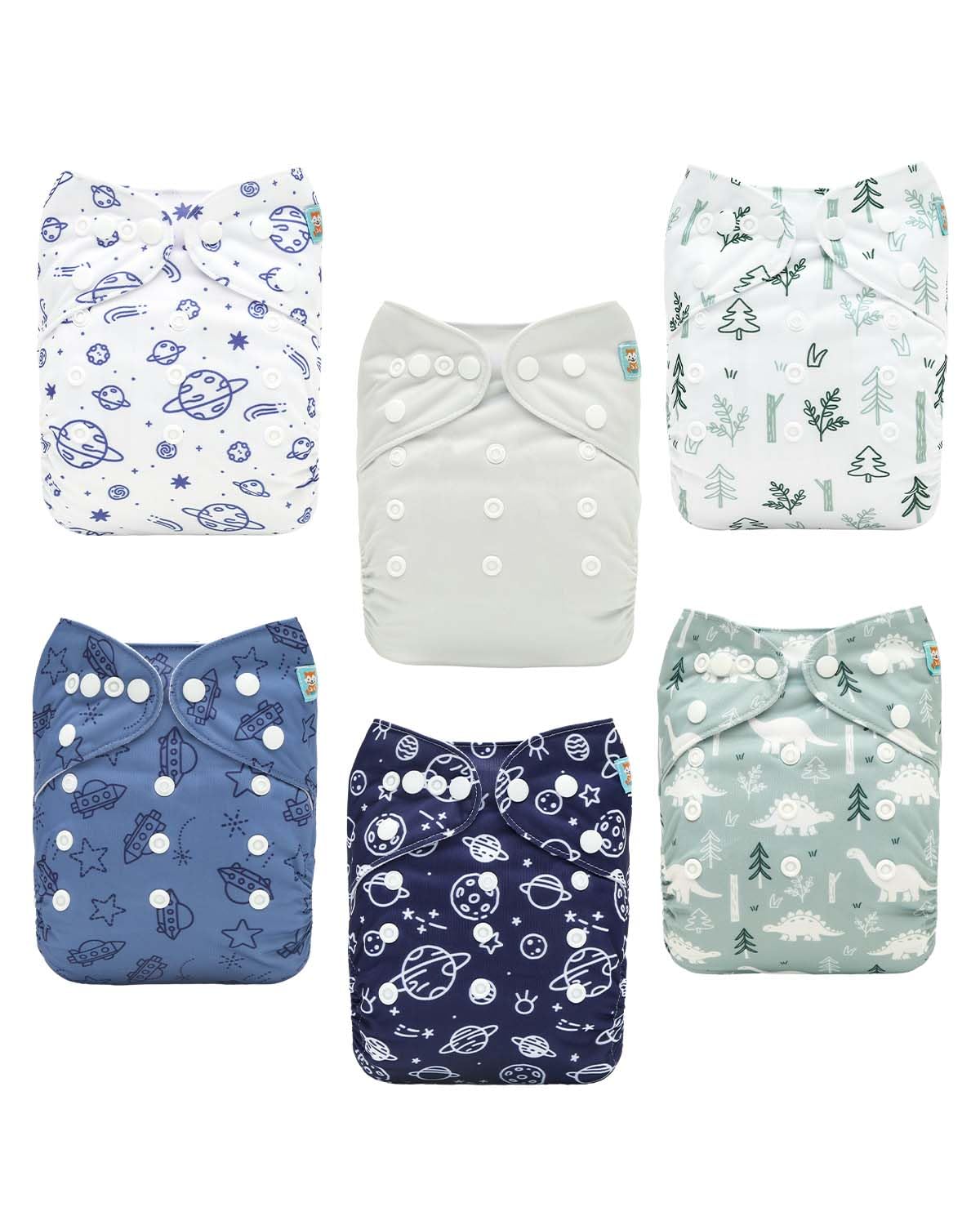 ALVABABY Baby Cloth Diapers 6 Pack with 12 Inserts Cloth Diaper Covers Adjustable Washable Reusable for Baby Girls and Boys