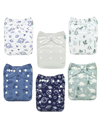 ALVABABY Baby Cloth Diapers 6 Pack with 12 Inserts Cloth Diaper Covers Adjustable Washable Reusable for Baby Girls and Boys