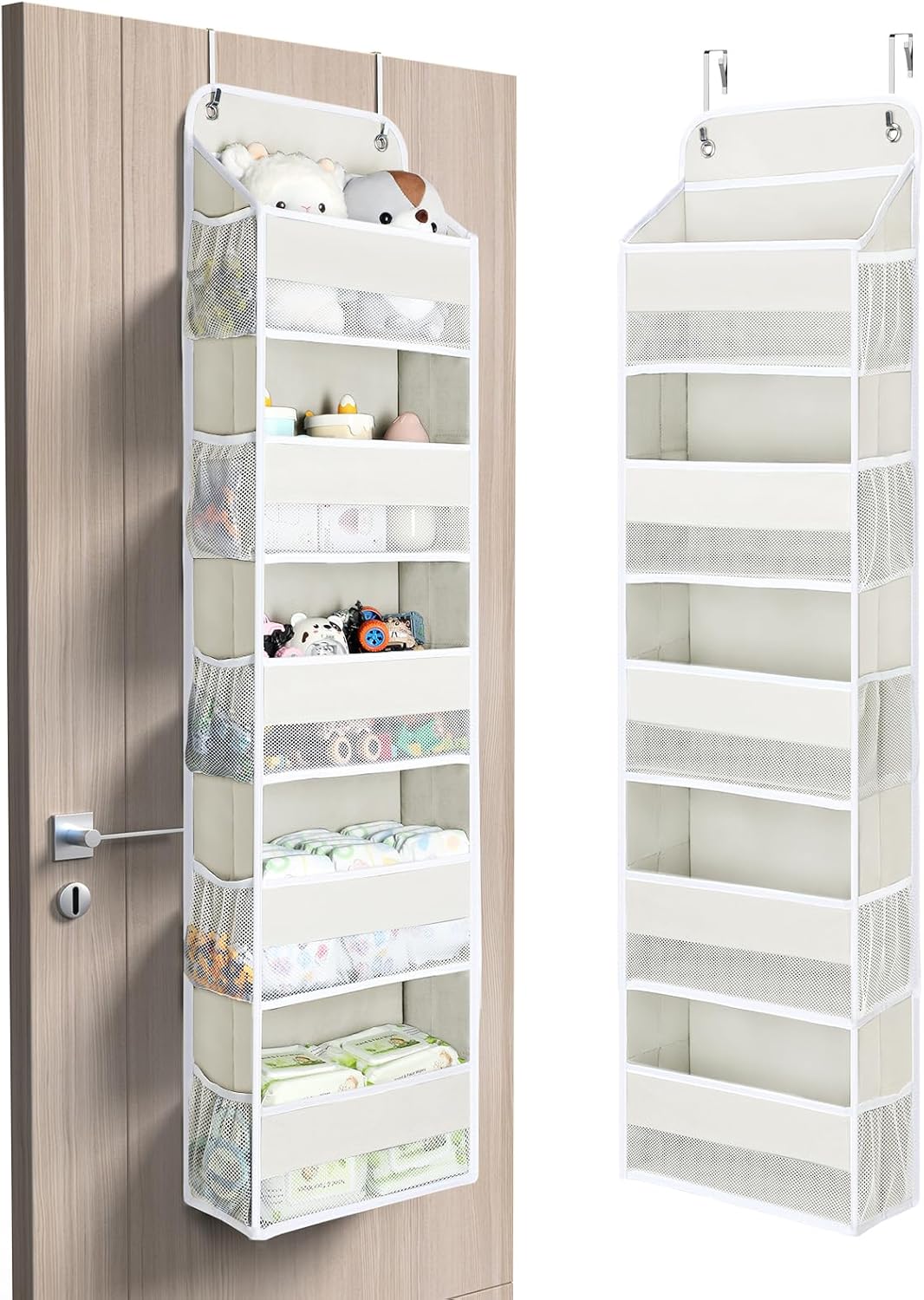 Yecaye 1 Pack Over the Door Organizer, 35.2lbs Load Toy Stuffed Animal Storage, Swing-proof Hanging Bathroom Organizers and Storage for Nursery Newborn Baby Essential Stuff Dorm Room Essentials