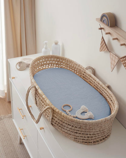 Blissful Diary Muslin Bassinet Sheets for Baby Girls Boys, Boho Soft Cotton Fitted for Oval Hourglass Rectangle Mattress, 2 Pack(Sunshine&Brown)