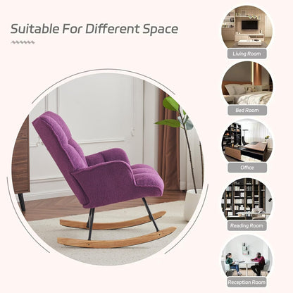 SAETSFEG Nursery Rocking Chair Teddy, Upholstered Glider Rocker with High Backrest, Comfortable Stylish Accent Armchair with Padded Seat for Living Rooms, Bedrooms, Offices, Colorful
