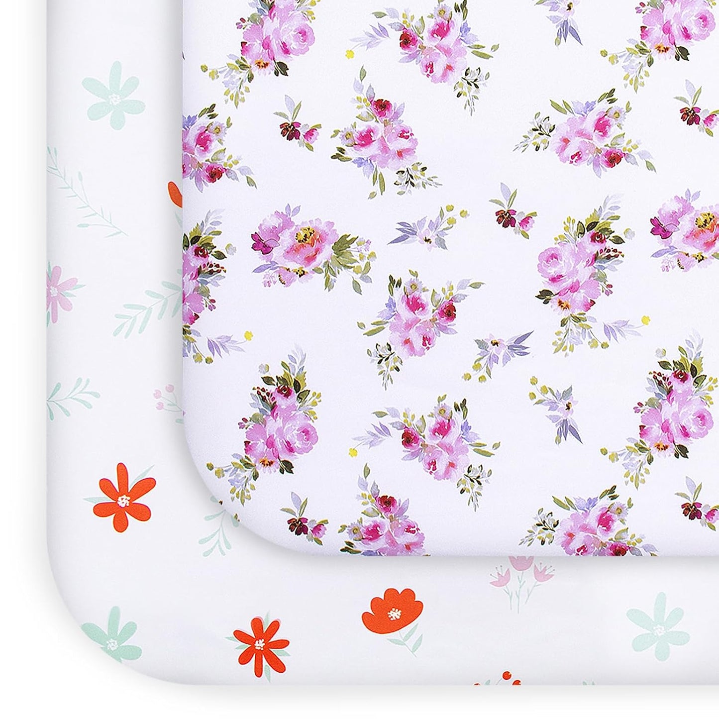 Pack and Play Sheets, 2 Pack Mini Crib Sheets, Stretchy Playard Fitted Sheet, Compatible with Graco Pack n Play, Soft and Breathable Material, Planet & Flower