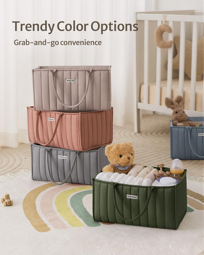 Blissful Diary Baby Diaper Caddy Organizer, Stylish Storage Basket for Newborn Essentials and Diaper Station, Gift for Baby Shower and Registry Must-Have, Mocha Brown