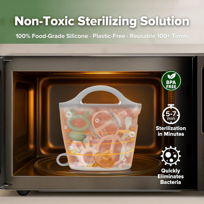 Haakaa On-The-Go Silicone Microwave Steam Sterilizer Bags for Travel, 40oz/1250ml Reusable Silicone Steaming Bags for Baby Bottles, Breast Pump, Accessories, Pacifiers, Teethers,Grey/1PC