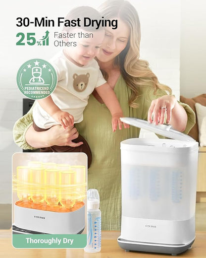 HAUTURE Bottle Sterilizer and Dryer, 6-in-1 Baby Bottle Sterilizer (Esterilizador de Biberones), 10 Bottles Capacity, Electric Steam Bottle Sanitizer for Baby Bottles, Breast Pump Parts & Pacifiers