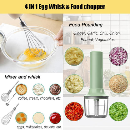 Hand Mixer with Whisk and Forther Wand,Electric Whisk, Milk Frother, Hand Held Mixers,Cordless Hand Mixer, Whisks for Cooking, Mini Mixer,Stirrers Electric,Food Chopper, Baby Food Maker,4-Speed, 10Oz