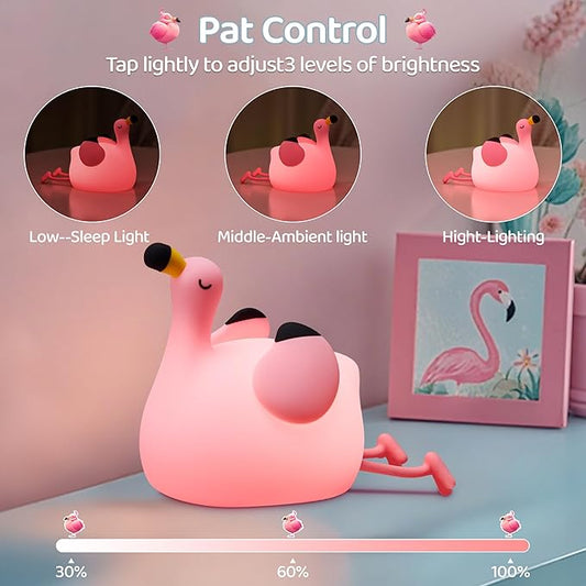 FAMIDUO Flamingo Night Light for Kids,Pink Flamingo Gift, Silicone LED Squishy Animal Lamp,Dimmable/Timer Nursery Nightlight for Baby, Rechargeable Touch Bedside Lamp, Bedroom/Dorm Decor,Girls Gifts