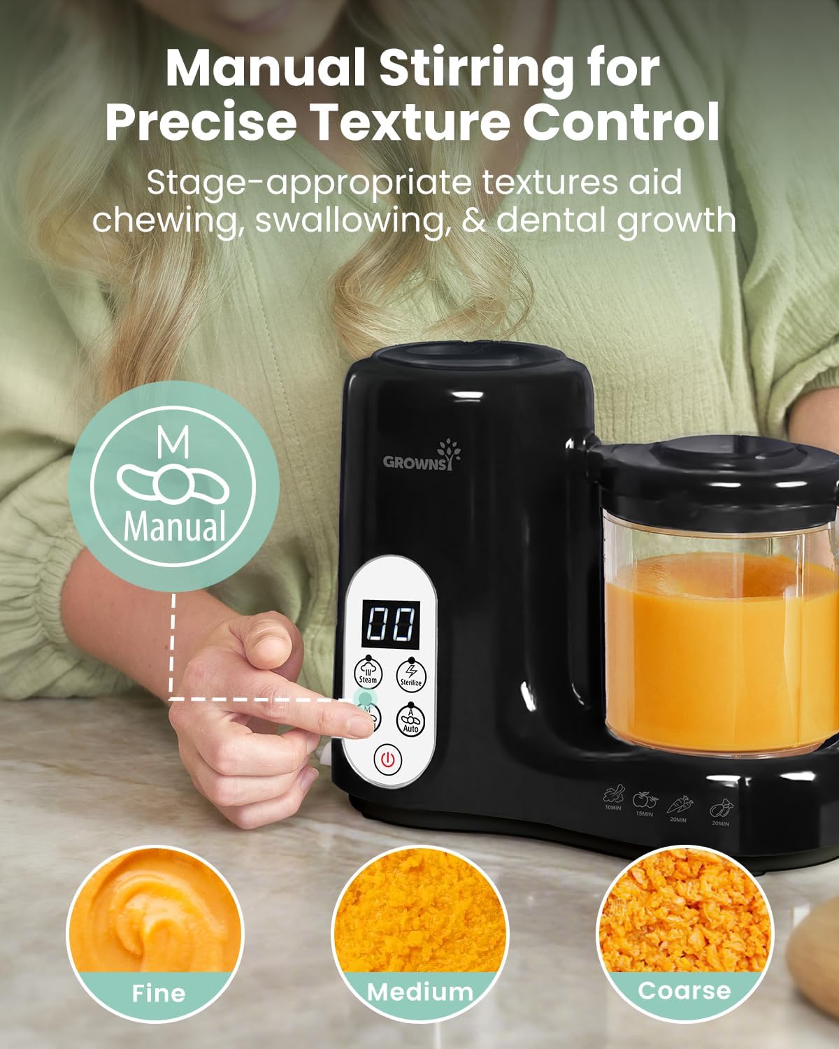 Grownsy Baby Food Maker with Steam Basket, One Step Baby Food Processor Steamer Puree Blender Grinder Mills Machine, Auto Cooking Grinding and Sterili-zing for Healthy Homemade Baby Food, Blue
