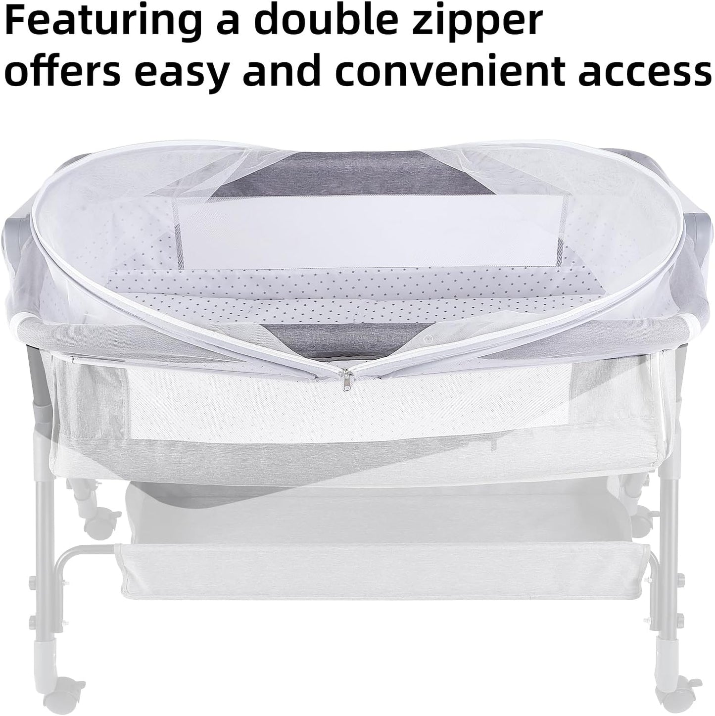 Bassinet Cover Mosquito Net for Babies to Keep Insects/Bugs/Cats Out, Toddler Bassinet/Bedside Sleeper/Crib Net with Two-Way Zippers & Storage Bag, Breathable Mesh Holes, White