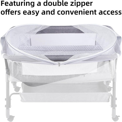 Bassinet Cover Mosquito Net for Babies to Keep Insects/Bugs/Cats Out, Toddler Bassinet/Bedside Sleeper/Crib Net with Two-Way Zippers & Storage Bag, Breathable Mesh Holes, White