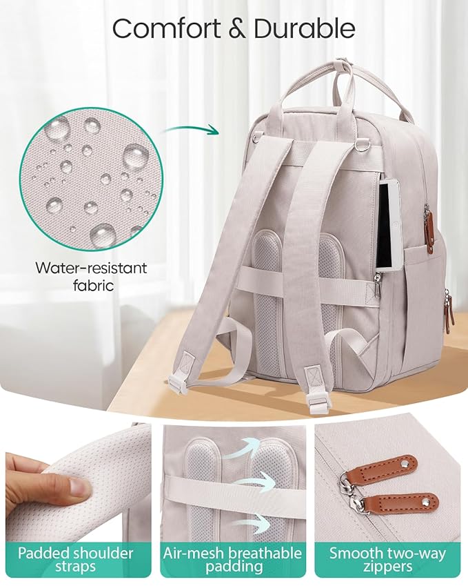 Qualyphant Extra Large Diaper Bag Backpack for Two Kids Twins - Expandable Baby Bag (26-36L), Dual Big Compartments - Includes Changing Pad & Stroller Straps, Unisex Beige