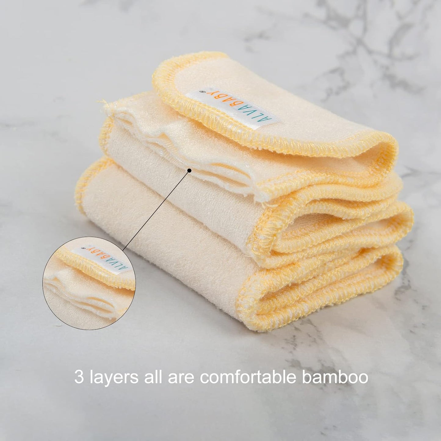 ALVABABY 12PCS Newborn Cloth Diaper Insert,5-Layer Charcoal Liner Reusable 12SZTN