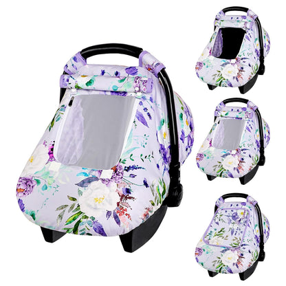 Car Seat Cover Baby Girl, Warm Winter Carseat Cover for Baby, Kick-Proof Infant Car Seat Cover with Peep Window, Windproof & Cozy, Pink Rainbow