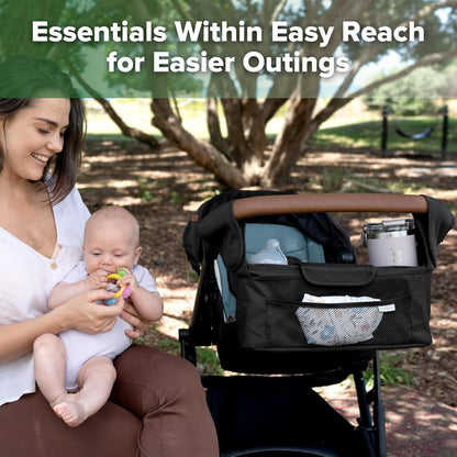 haakaa Universal Stroller Organizer - Black, Single Cup Holder, Stroller Caddy Accessories with Shoulder Strap & Extra Non-Slip Stroller Hook, Fits Most Strollers