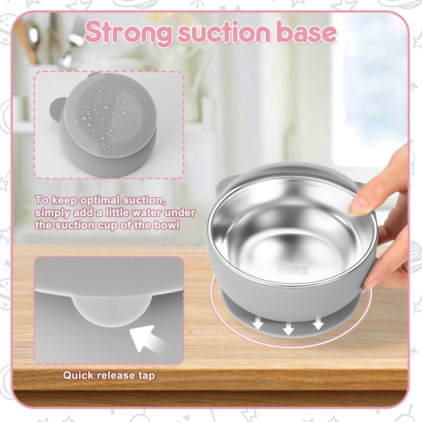 2 Pack Stainless Steel Baby Bowls with Suction, Toddler Bowls with Removable Silicone Shell for Kids, Non-Slip Toddler Baby Feeding Set Dishwasher Safe-Gray & Blue
