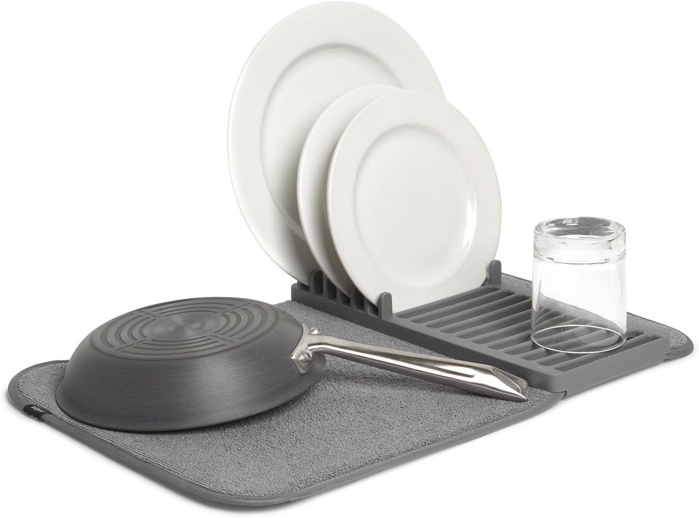 Umbra Udry Dish Rack and Microfiber Drying Mat – Space-Saving Design Folds Up for Easy Storage, Mini Rack, Gray
