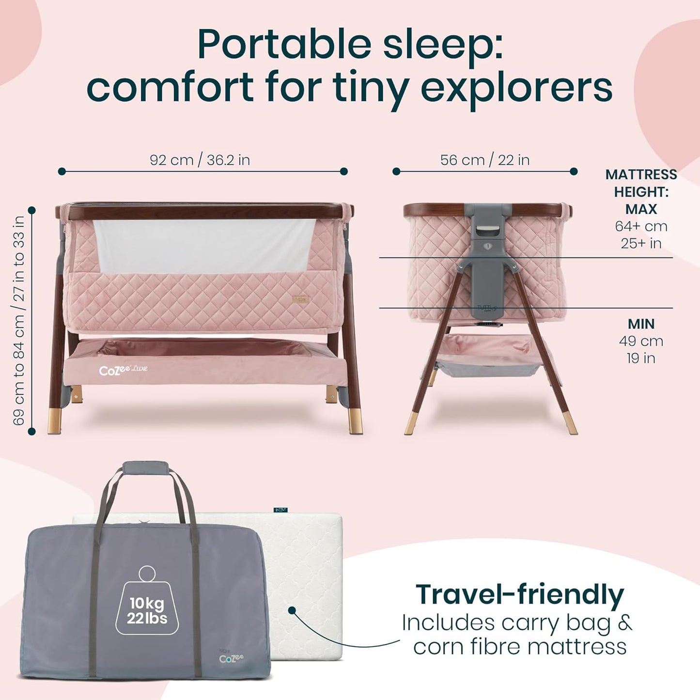 Tutti Bambini CoZee® 2-in-1 Baby Bassinet & Bedside Sleeper - Fast-Folding Bedside Bassinet, Baby Crib with 6 Mattress Heights & Breathable Mesh Window, Mattress Included, 0-6 Months (Oak & Charcoal)