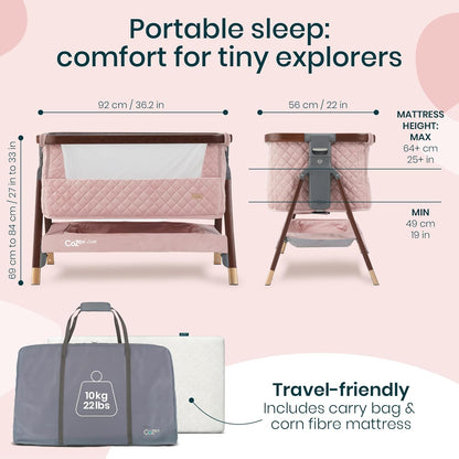 Tutti Bambini CoZee® 2-in-1 Baby Bassinet & Bedside Sleeper - Fast-Folding Bedside Bassinet, Baby Crib with 6 Mattress Heights & Breathable Mesh Window, Mattress Included, 0-6 Months (Oak & Charcoal)