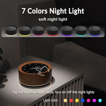 White Noise Machine with Alarm Clock & Night Light for Babies and Adults, 20 Soothing Sounds, Glare-Free Upward Display, Touch Control, Memory Function, 5 Sleep Timers, Black