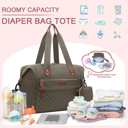 Pritent Diaper Bag Tote - Diaper Baby Bags with Pacifier Case, Shoulder Straps, Stroller Clips, Waterproof Large Mommy Maternity Travel Baby Bag for Mom and Dad, Green, Medium