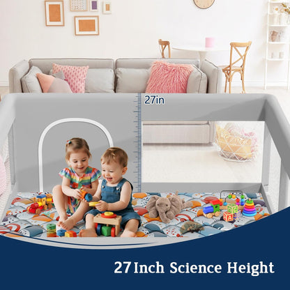 Baby Playpen with Mat, 50x50 Inch Playpen with Mat Waterproof for Babies and Toddlers Play Pen Playards Safety Gate Fence Active Center Indoor