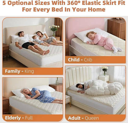 Organic Cotton Full Mattress Protector - Top&Side 100% Waterproof Mattress Protector, Breathable Organic Mattress Protectors, Noiseless Full Mattress Protectors Waterproof 75x54x17 in