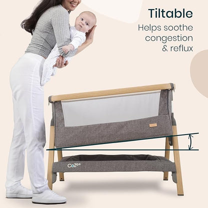 Tutti Bambini CoZee® 2-in-1 Baby Bassinet & Bedside Sleeper - Fast-Folding Bedside Bassinet, Baby Crib with 6 Mattress Heights & Breathable Mesh Window, Mattress Included, 0-6 Months (Oak & Charcoal)