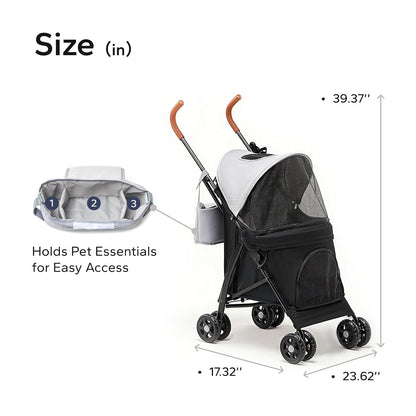 10lbs Ultra-Lightweight Pet Stroller - Compact Folding Umbrella Stroller with Durable Shoulder Strap, 3-Compartment Organizer & Cup Holder - Portable Dog Cat Travel Carriage, Dark Gray